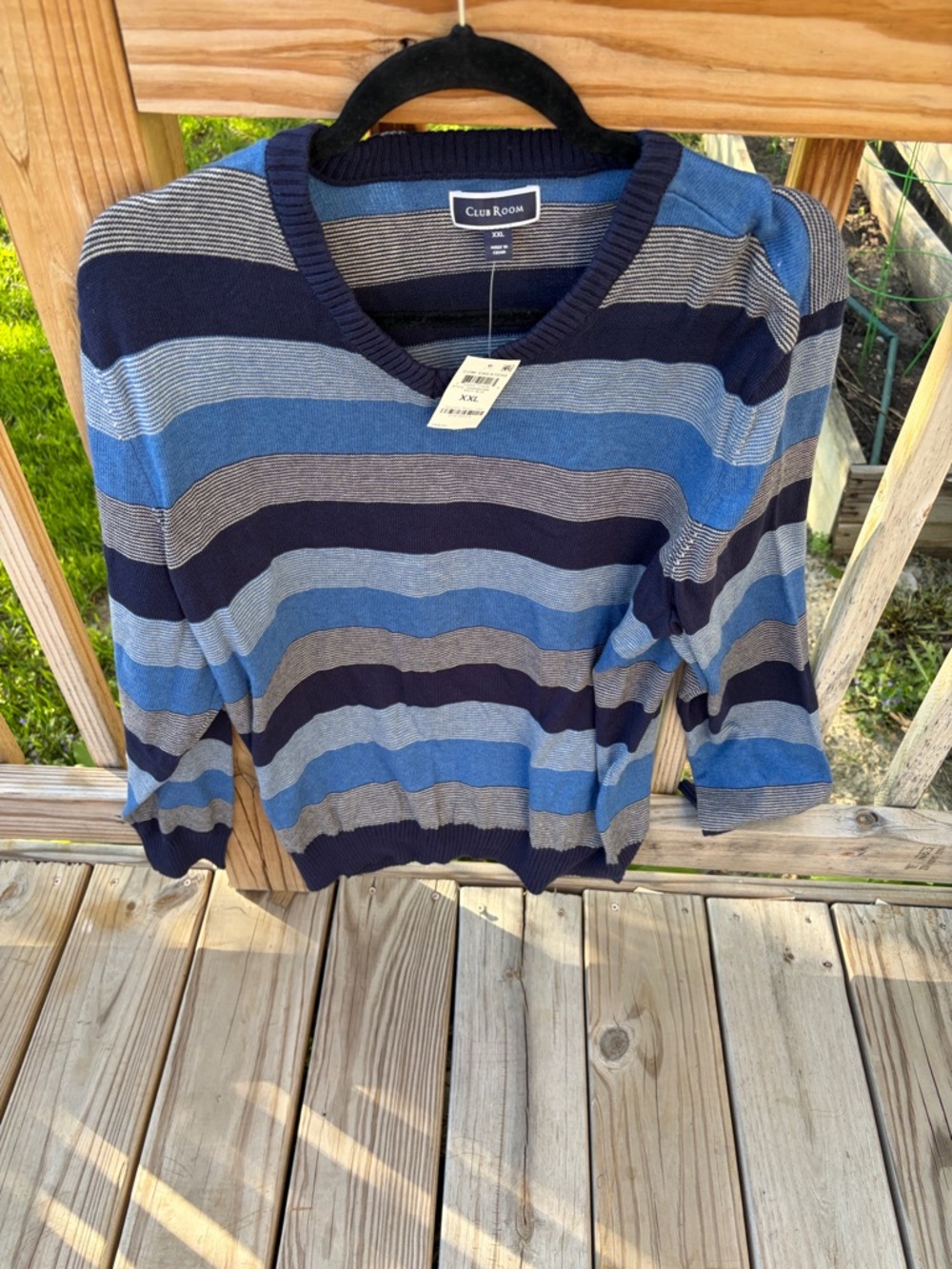 Club Room Blue & Navy Striped V-Neck Sweater XXL